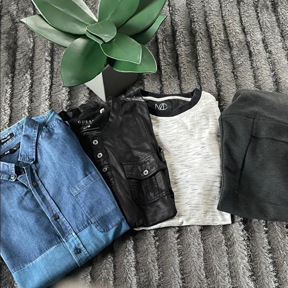 Bundle w/ Guess, Blue Denim and Black and white Shirts